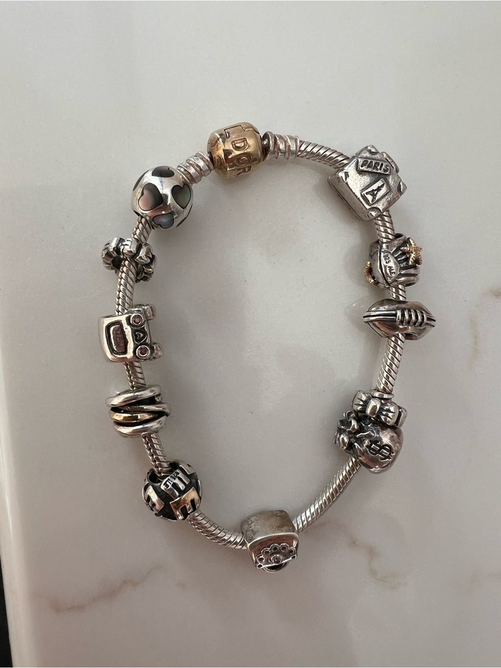 Vintage Pandora Silver 925 Charm Bracelet - 7 inch 10 charms